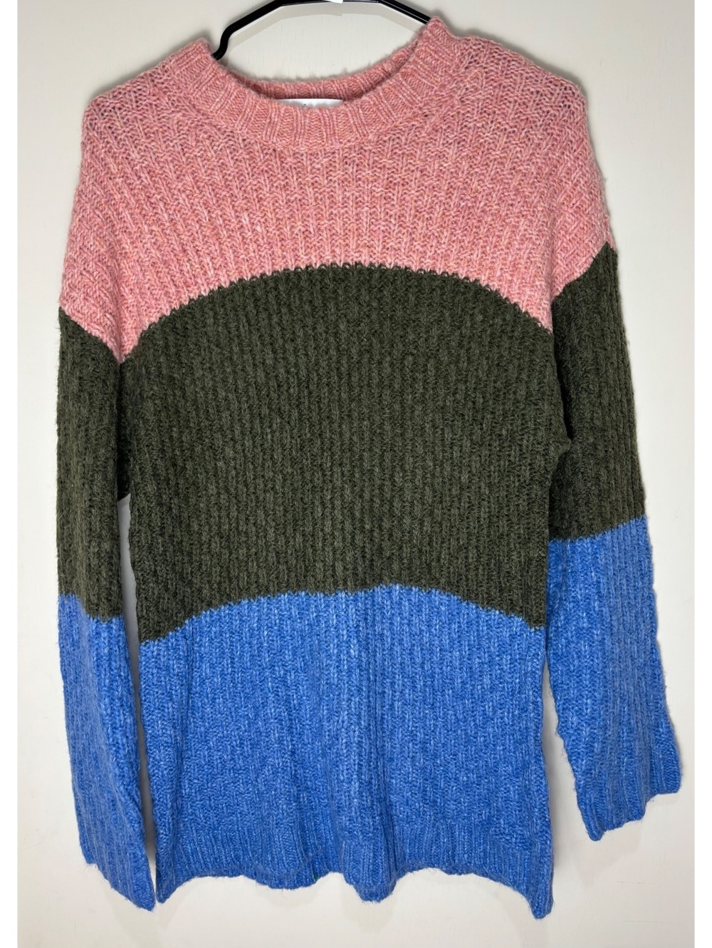 NWT American Eagle S Colorblock Chunky Knit Sweater Pink Green Blue